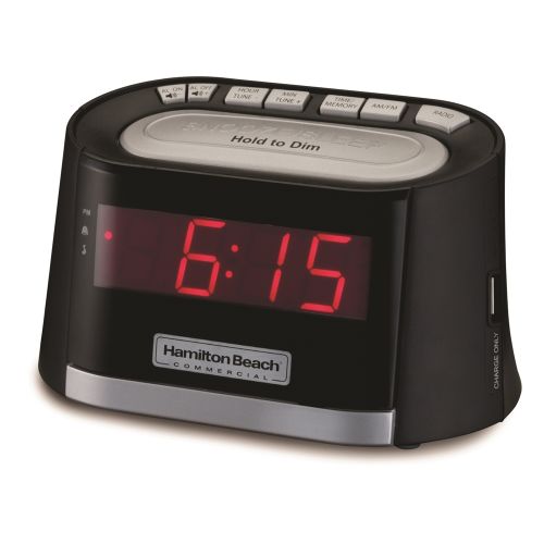 Hamilton Beach® HCR410 Alarm Clock with USB Charging Port, Black and Silver Accents